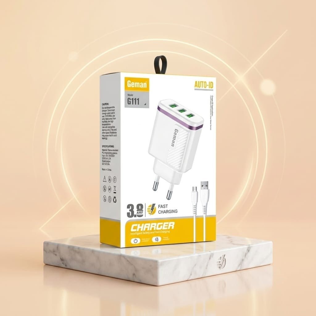 Geman 3-Port 18W Fast Charging Adapter – Power 3 Devices Simultaneously - Mugzu