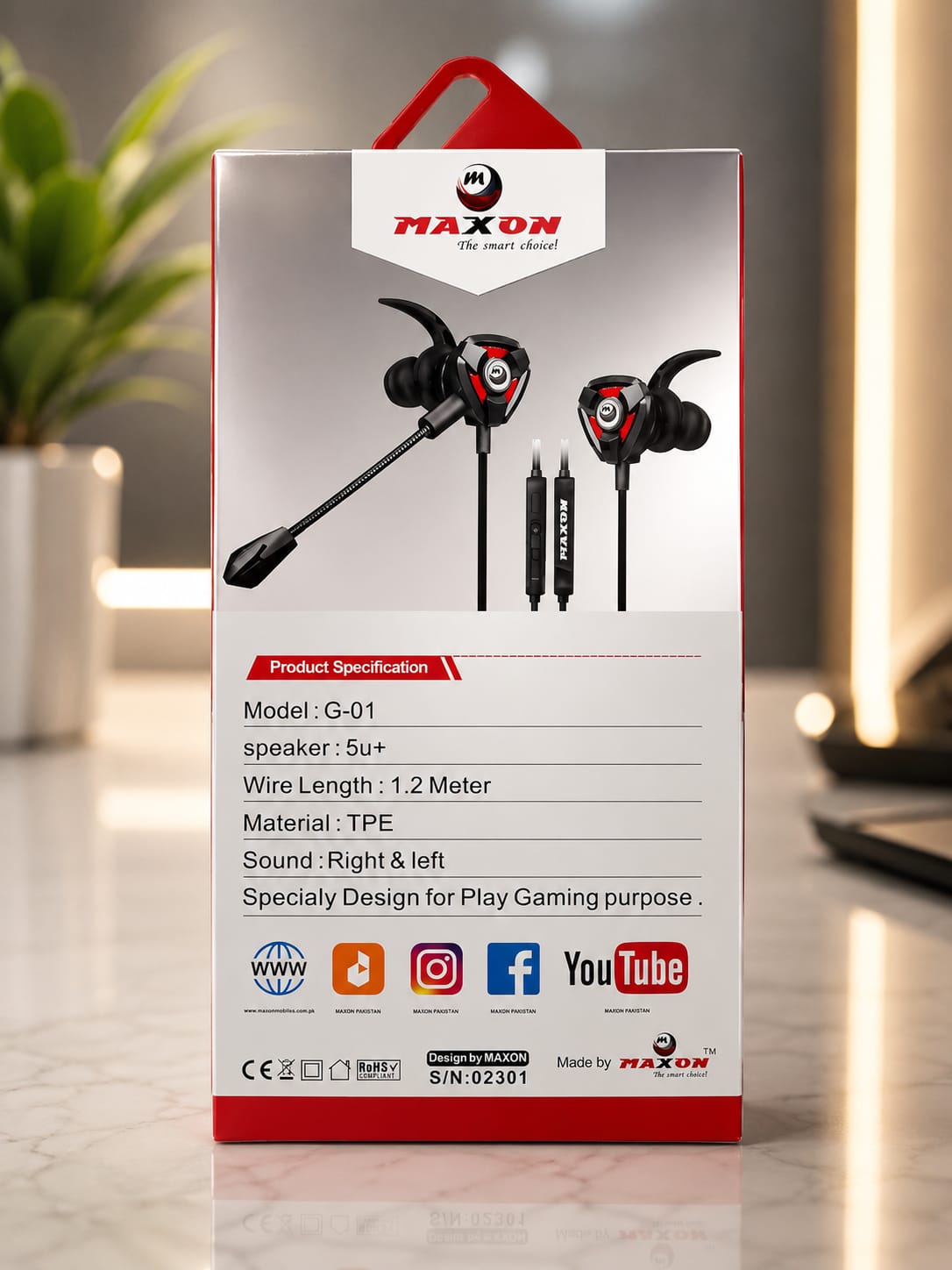 MAXON G-01 Gaming Earphones with HD Microphone | Wired Stereo Earbuds for Mobile Gaming & Calls - Mugzu