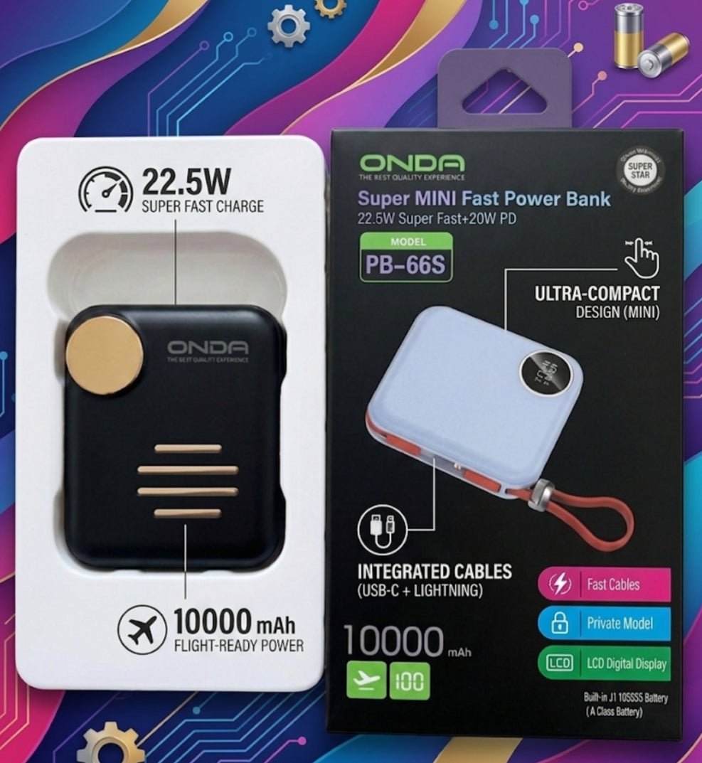 ONDA PB-66S 10000mAh Mini Power Bank – 22.5W Super Fast Charging with Built-in Cables - Mugzu